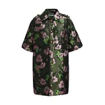 Khaki and pink floral jacquard mini shirt dress