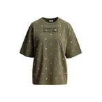 Essentiel Antwerp Khaki slogan-print cotton T-shirt with stud embellishments Khaki slogan-print cotton T-shirt with stud embellishments
