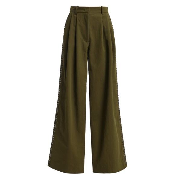 Khaki studded wide-leg pants
