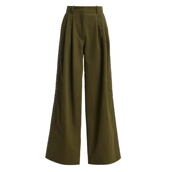Khaki studded wide-leg pants