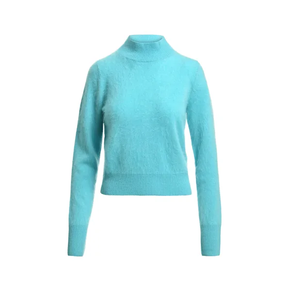 Light blue cashmere sweater with stand-up collar