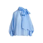 Light blue oversized pussy-bow top