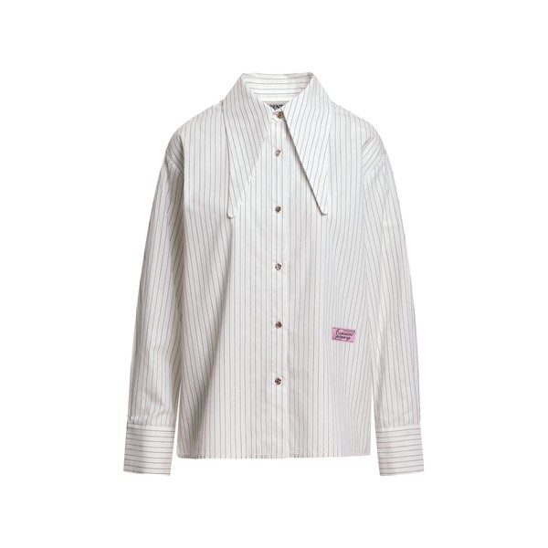Off-white and black striped cotton shirt with elongated collar