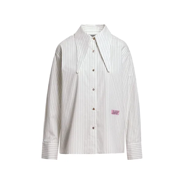 Off-white and black striped cotton shirt with elongated collar