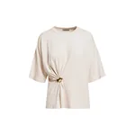 Off-white draped T-shirt with removable gold brooch
