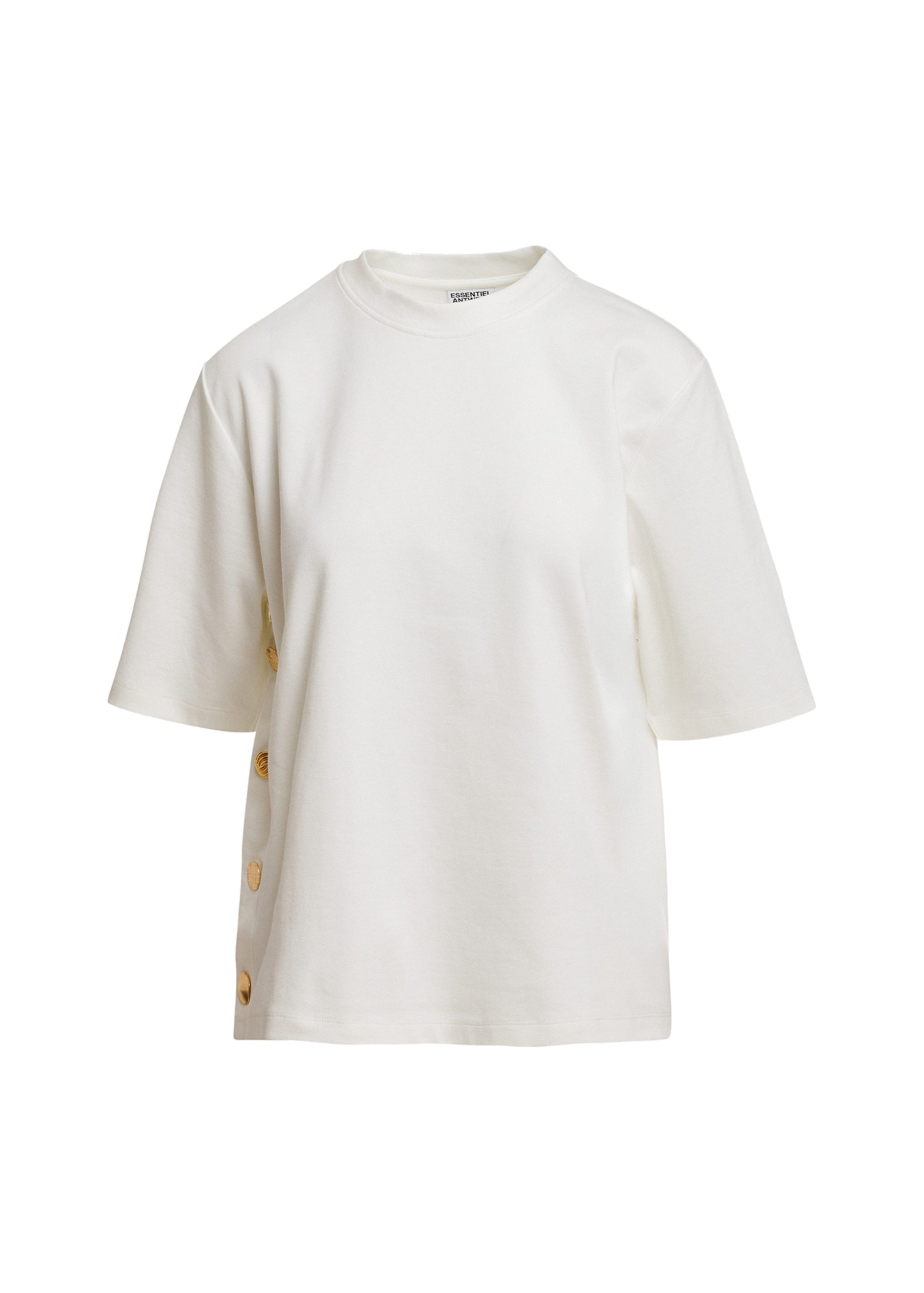Essentiel Antwerp Off-white side-button cotton-blend T-shirt Off-white side-button cotton-blend T-shirt