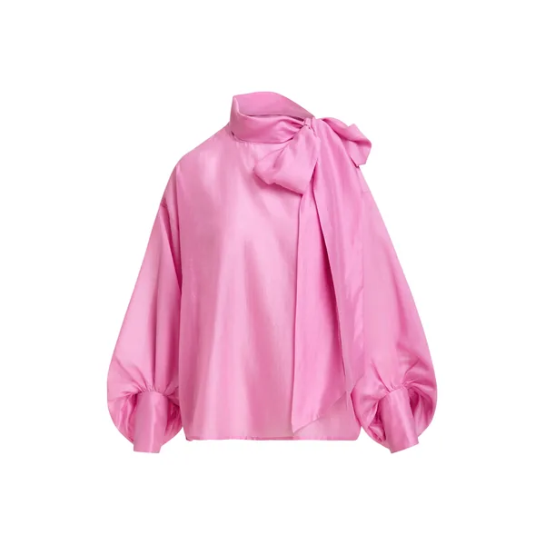 Pink oversized pussy-bow top