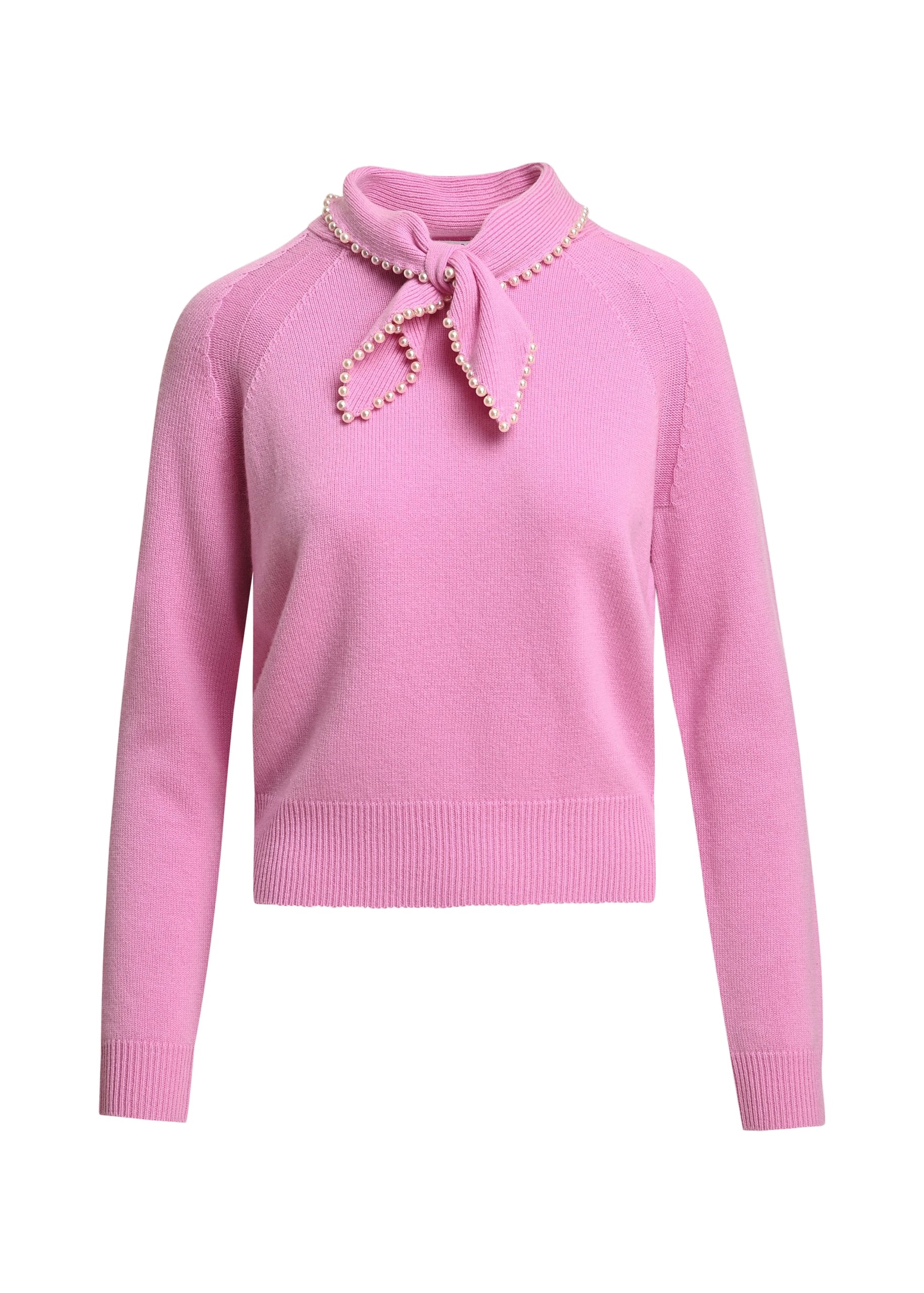 Essentiel Antwerp Pink wool-cashmere sweater with pearl-embellished bow collar Pink wool-cashmere sweater with pearl-embellished bow collar