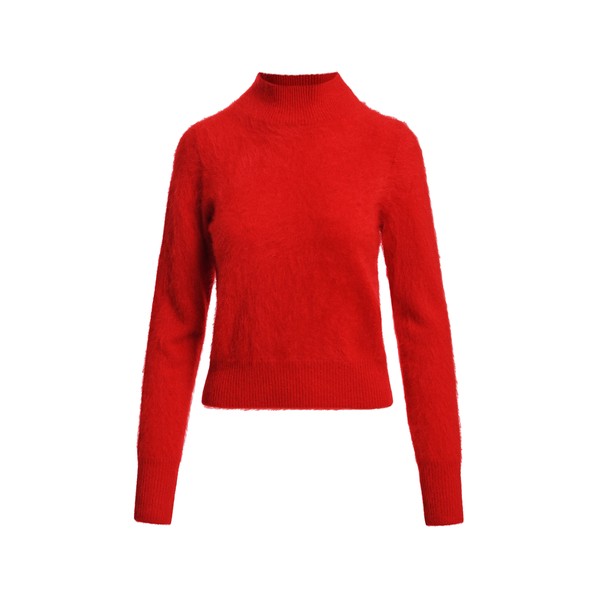 Red cashmere sweater with stand-up collar