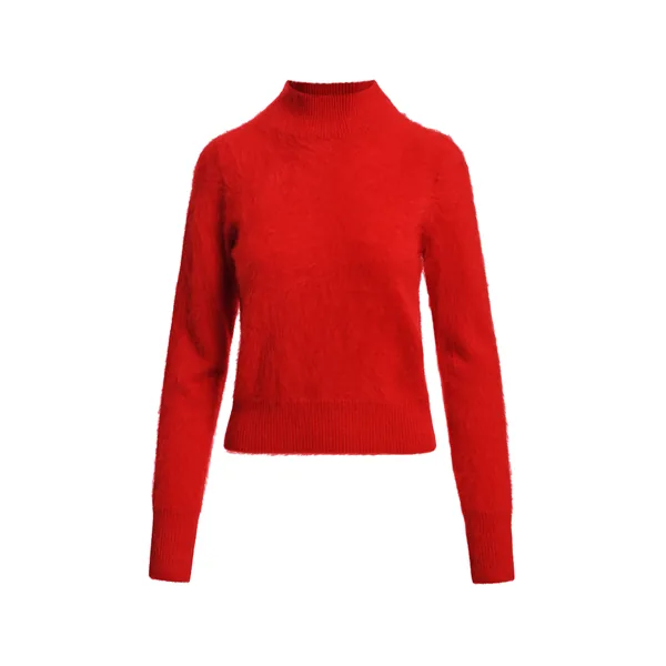 Red cashmere sweater with stand-up collar