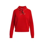 Red wool-cashmere sweater with pearl-embellished bow collar