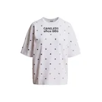 White and black slogan-print cotton T-shirt with stud embellishments