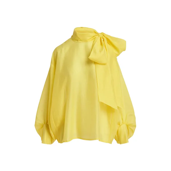 Yellow oversized pussy-bow top