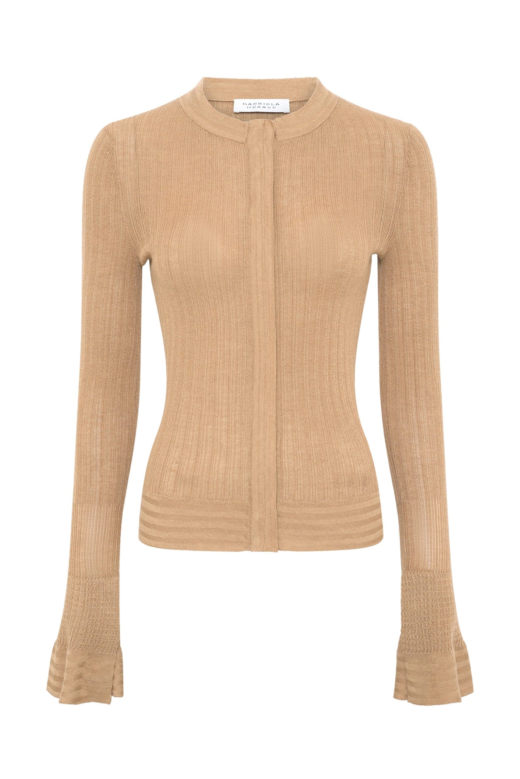 Gabriela Hearst Albina Knit Shirt in Camel Cashmere Silk gabriela hearst shirt