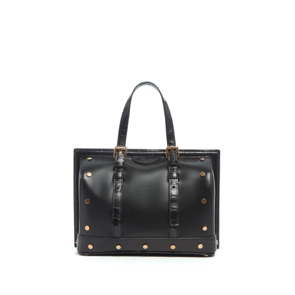 Dottor G Bag in Black Leather with Crocodile Leather Details