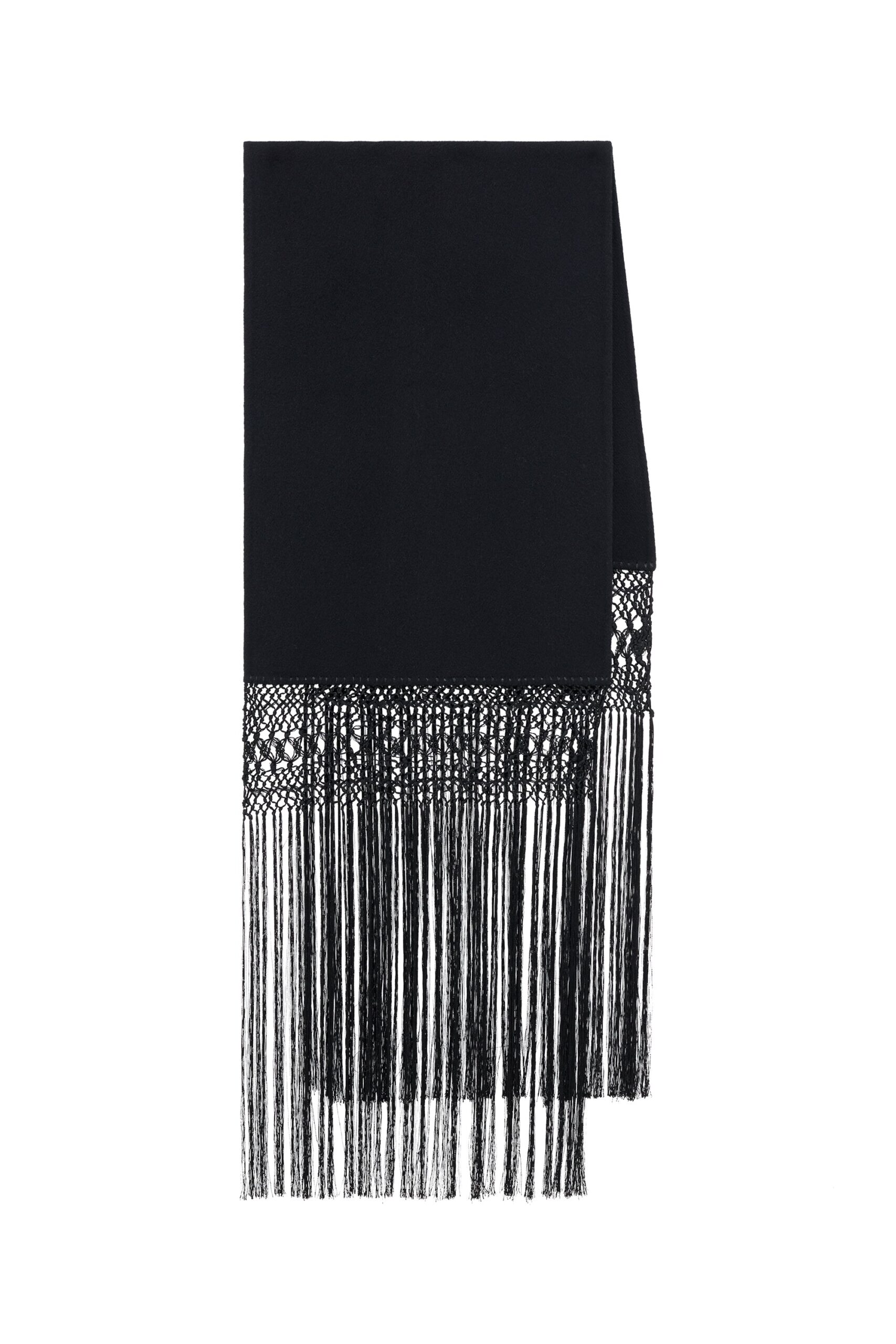 Gabriela Hearst Egret Fringe Scarf in Black Double-face Recycled Cashmere with Silk Macrame gabriela hearst scarf