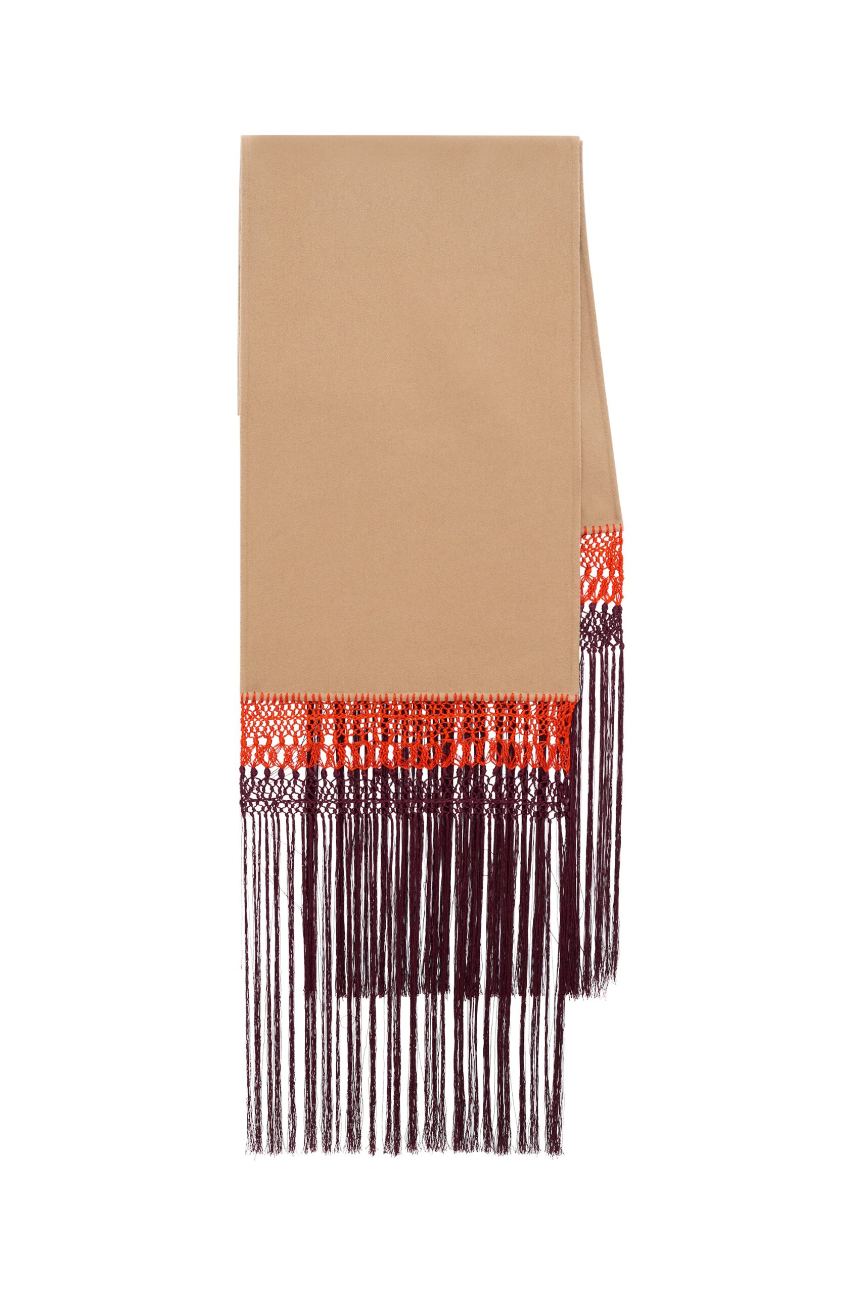 Gabriela Hearst Egret Fringe Scarf in Camel Double-face Recycled Cashmere with Silk Macrame gabriela hearst scarf