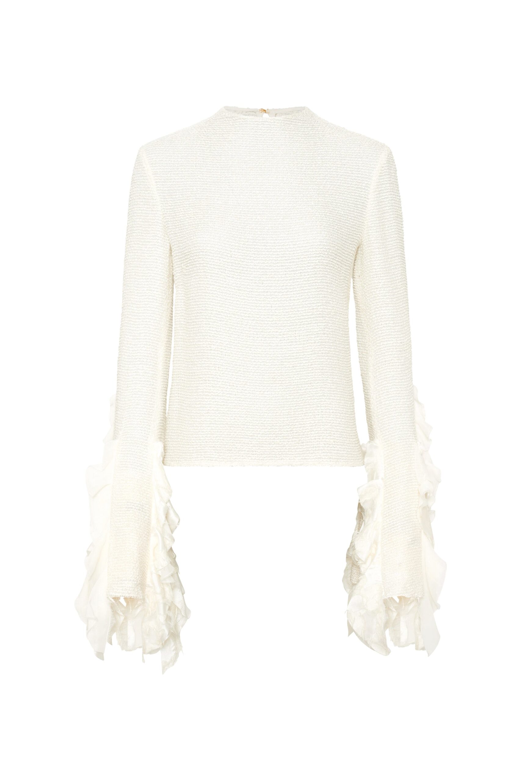Gabriela Hearst Fawcett Top in Ivory Silk Boucle with Custom Ruffles gabriela hearst top