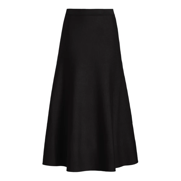 Freddie Knit Midi Skirt in Black Merino Wool Cashmere