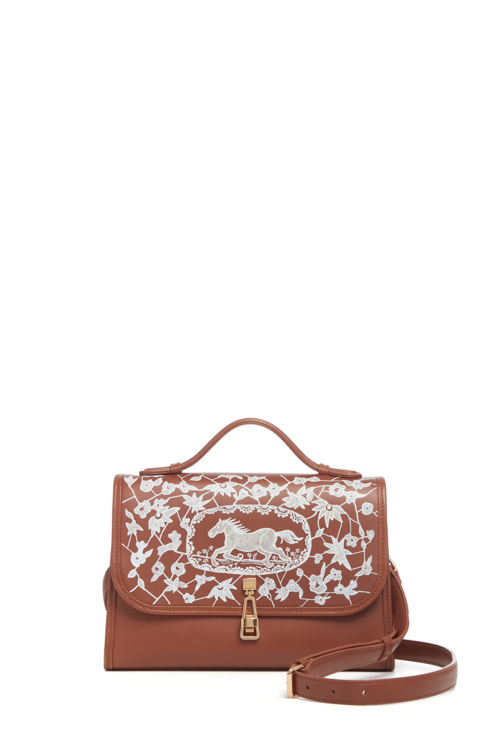 Gabriela Hearst Hand Painted Medium Leonora Flap Bag in Cognac & White Leather gabriela hearst bag
