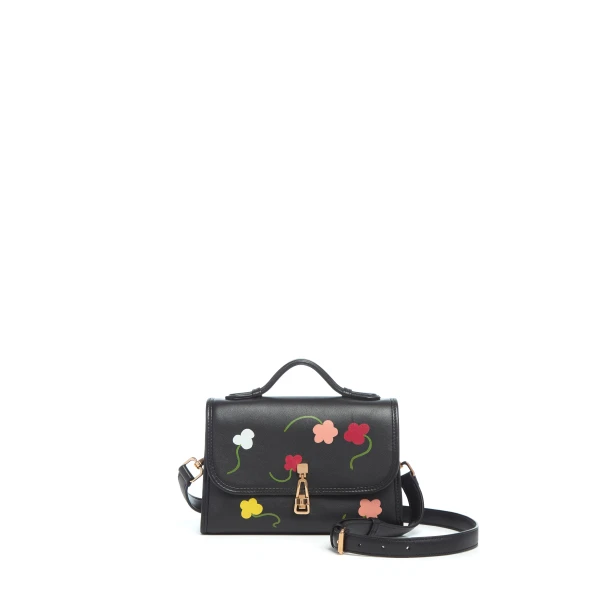 Hand Painted Small Leonora Flap Bag in Floral Multi Leather