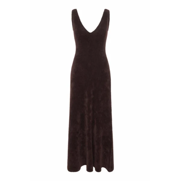 Lady Hall Knit Slip Dress in Chocolate Silk