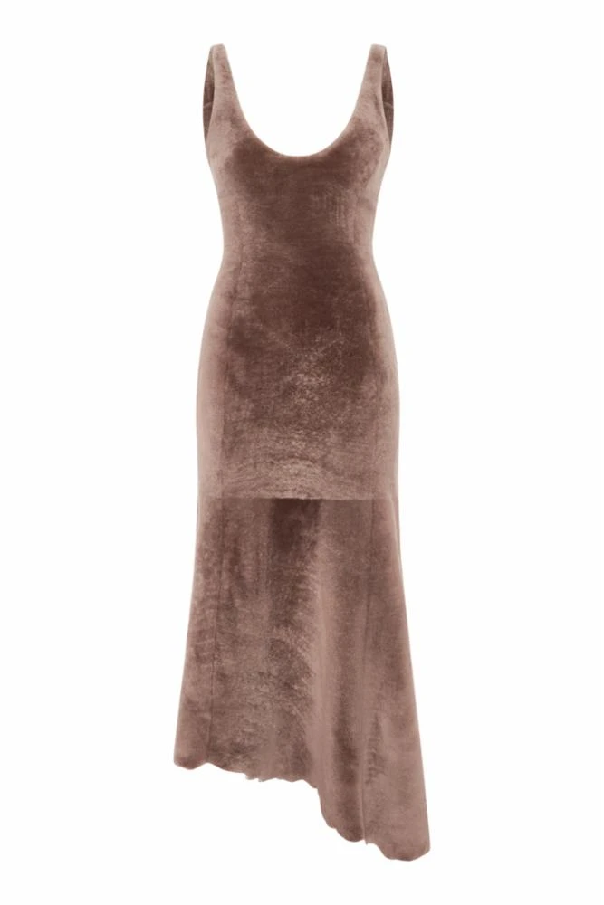 Gabriela Hearst Lyth Raw Cut Dress in Mocha Shearling gabriela hearst dress