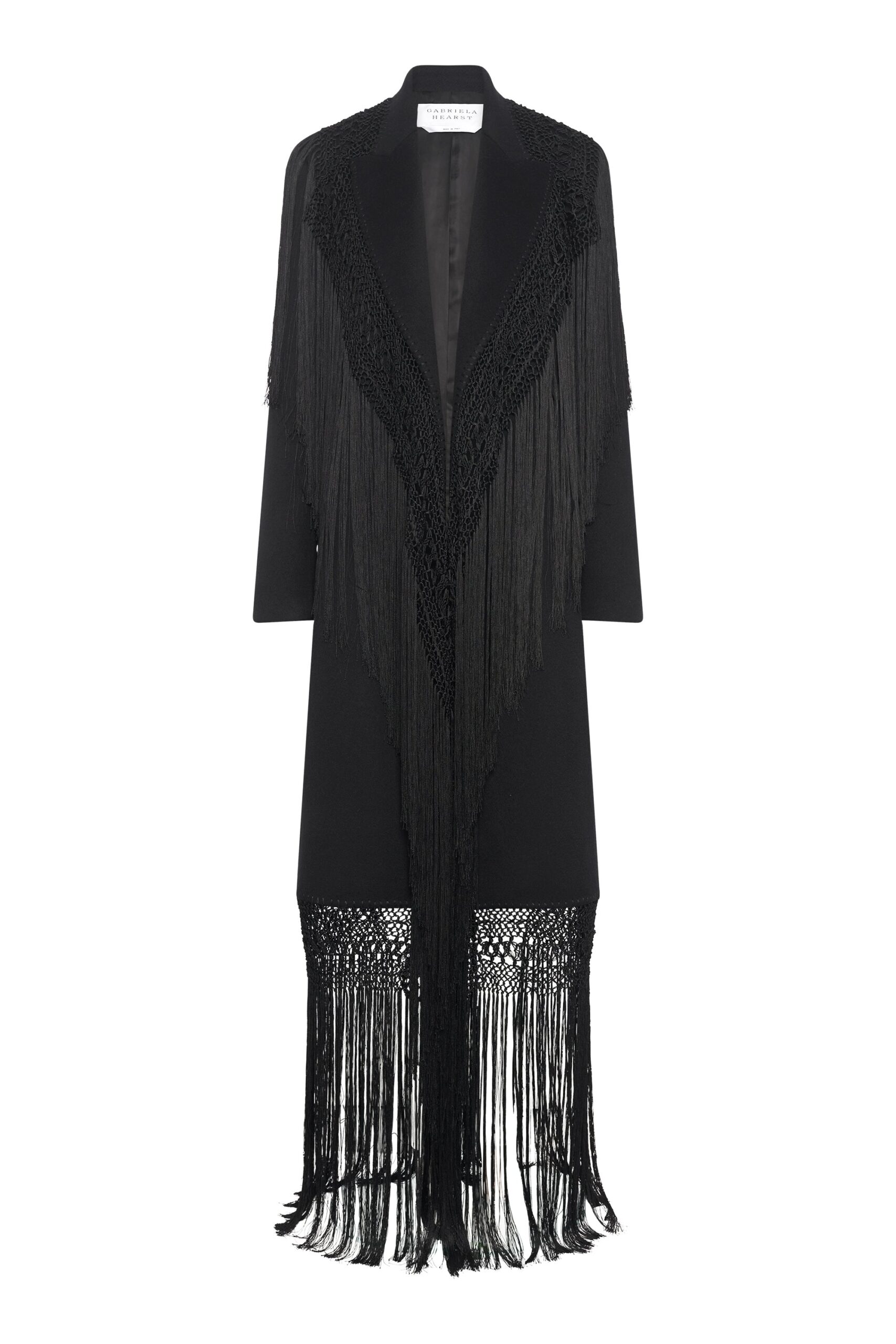 Gabriela Hearst Mcaffrey Fringe Coat in Black Double-face Recycled Cashmere with Silk Macrame gabriela hearst coat