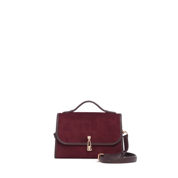 Medium Leonora Flap Bag in Bordeaux Suede