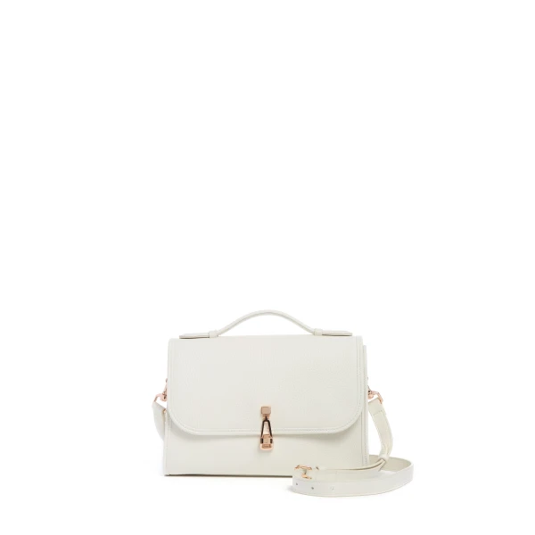Medium Leonora Flap Bag in Ivory Textured Leather