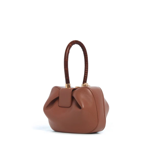 Nina Bag in Cognac Nappa Leather with Crocodile Leather Handle