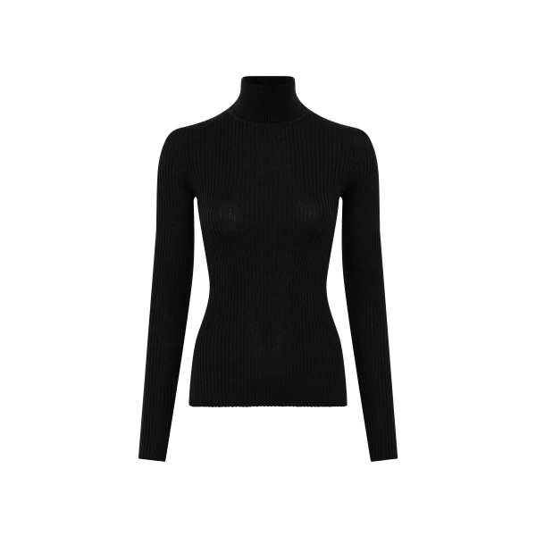 Peppe Knit Turtleneck Sweater in Black Cashmere