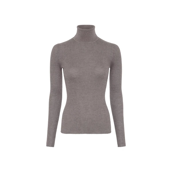 Peppe Knit Turtleneck in Walnut Cashmere Silk