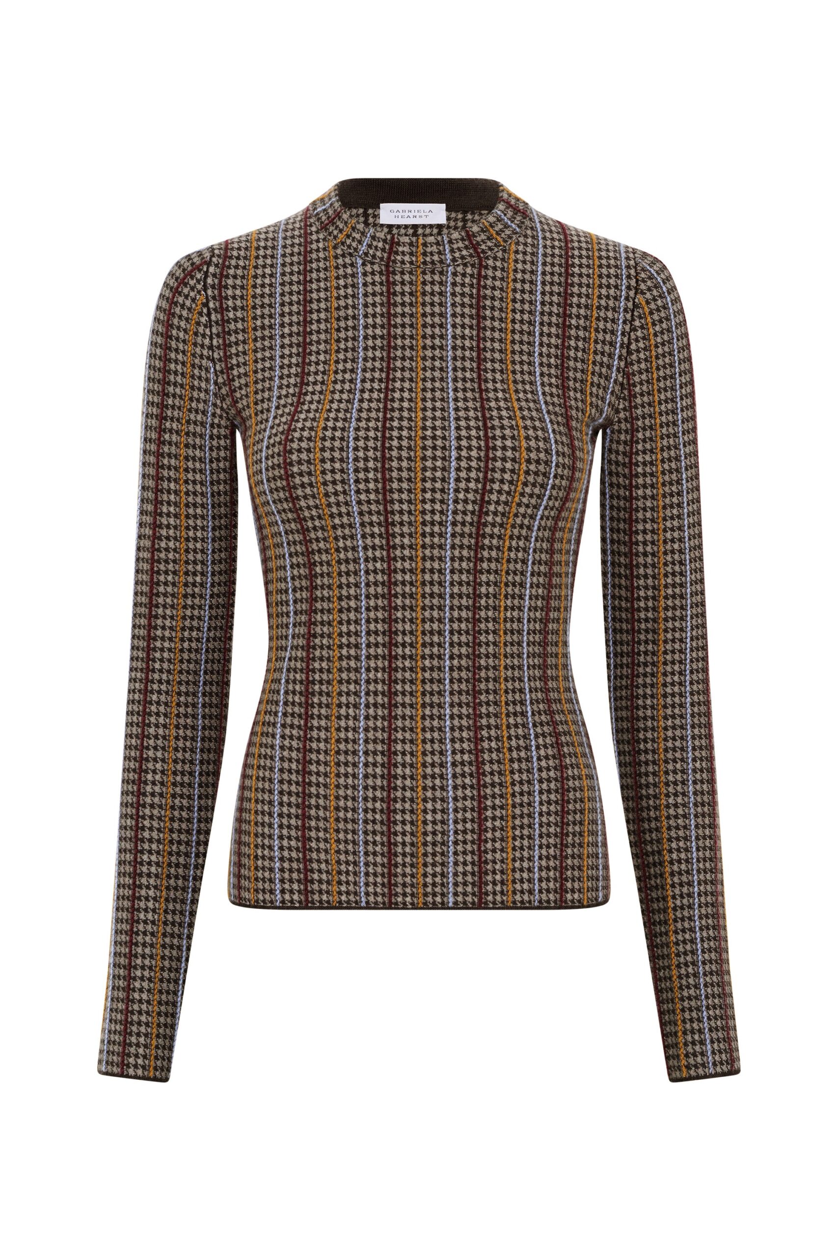 Gabriela Hearst Pons Knit Sweater in Camel Multi Cashmere Silk Houndstooth gabriela hearst sweater