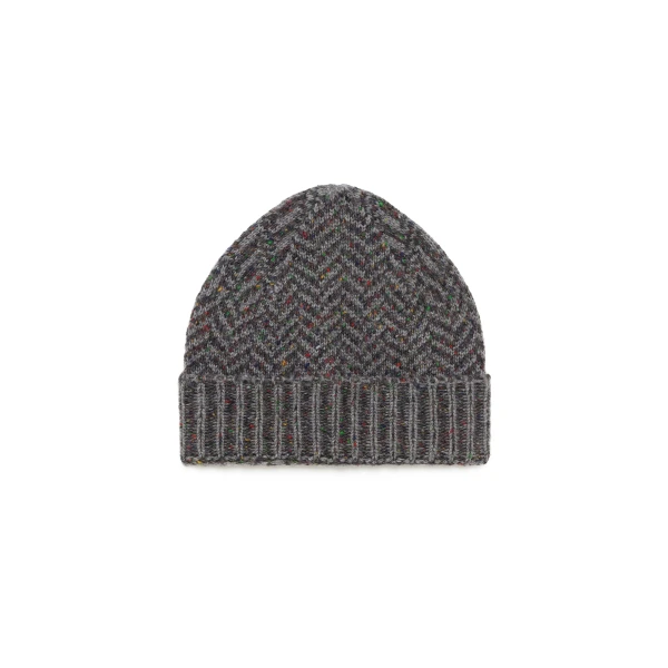Porta Knit Beanie in Charcoal Multi Specked Aran Cashmere Herringbone