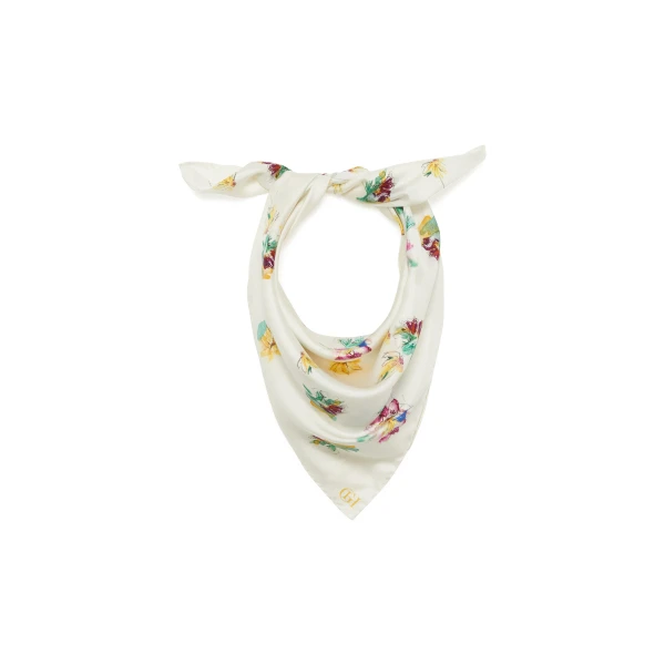 Savin Mia's Flowers Scarf in Ivory Multi Printed Silk Twill