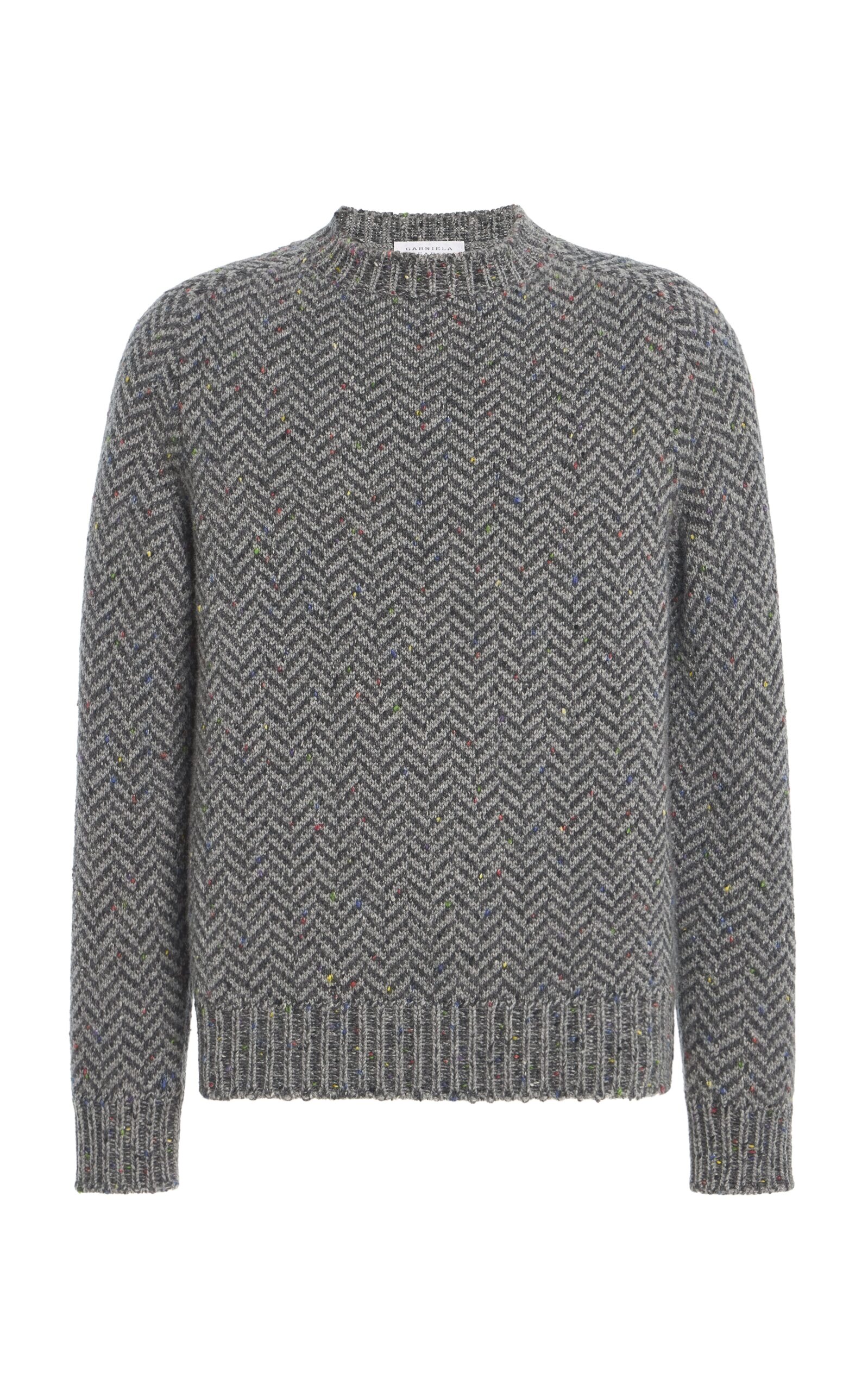 Gabriela Hearst Sermo Knit Crewneck Sweater in Charcoal Multi Specked Aran Cashmere Herringbone gabriela hearst sweater