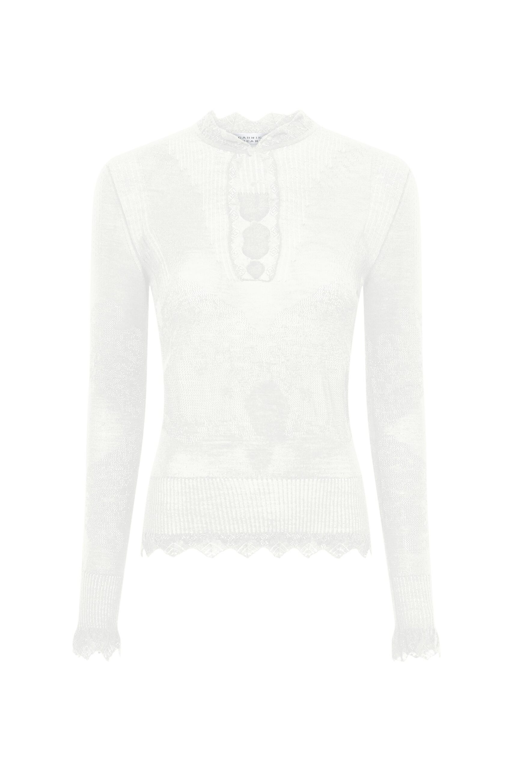 Gabriela Hearst Severn Pointelle Knit Lace Henley in White Merino Wool gabriela hearst knit