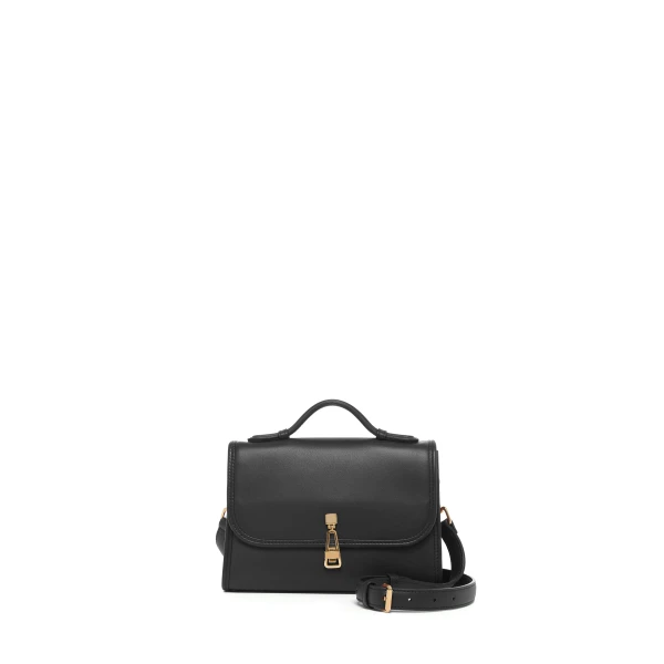 Small Leonora Flap Bag in Black Nappa Leather