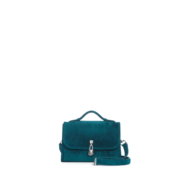 Small Leonora Flap Bag in Bottle Green Suede