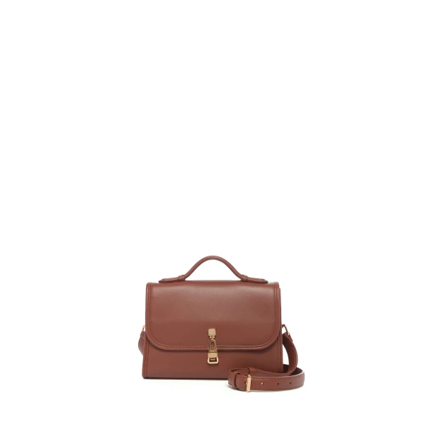 Small Leonora Flap Bag in Cognac Nappa Leather