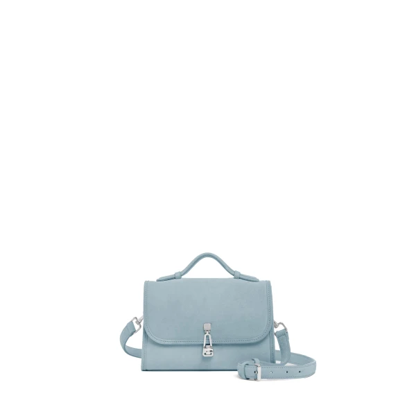 Small Leonora Flap Bag in Light Blue Suede