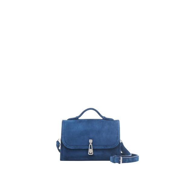 Small Leonora Flap Bag in Navy Suede