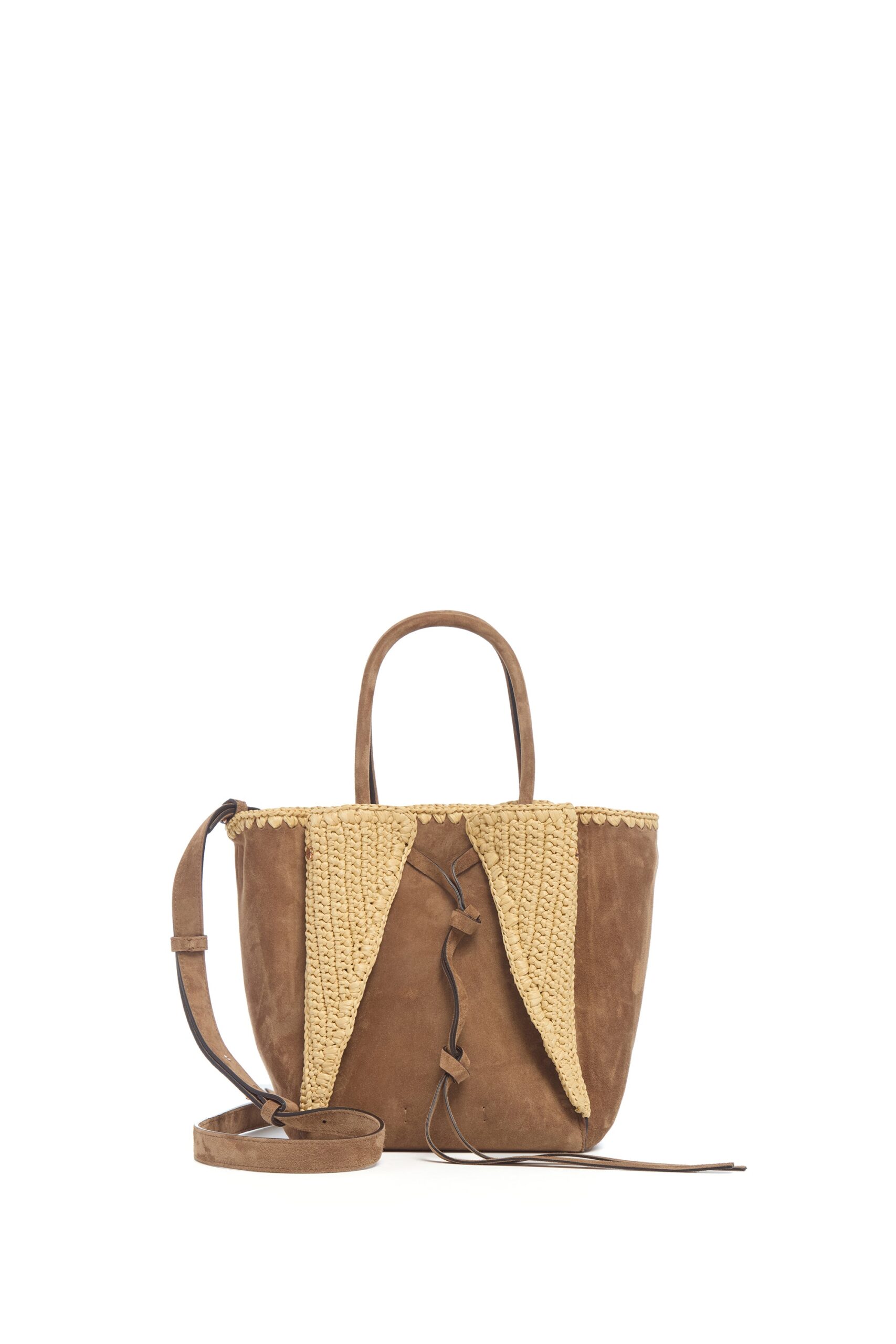Gabriela Hearst Small Marija Tote Bag in Dark Sand Suede & Raffia gabriela hearst bag