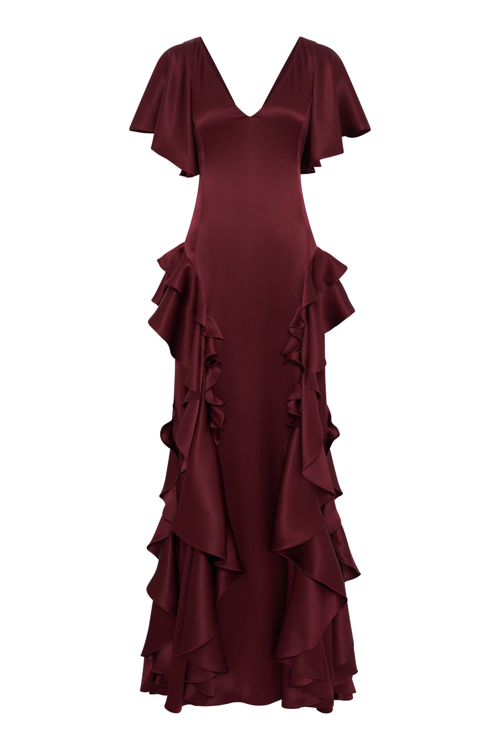 Gabriela Hearst Spiral Ruffles Dress in Bordeaux Silk Satin gabriela hearst dress