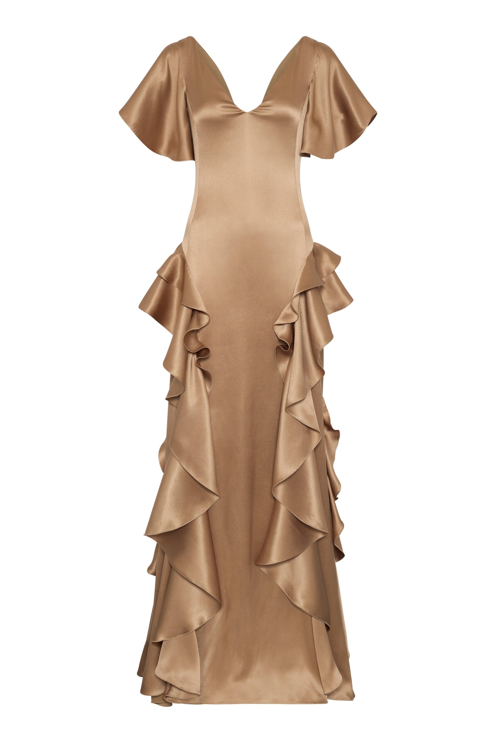 Gabriela Hearst Spiral Ruffles Dress in Camel Silk Satin gabriela hearst dress