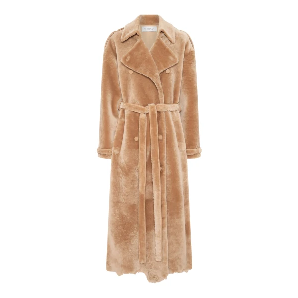 Tellus Trench Coat in Champagne Shearling