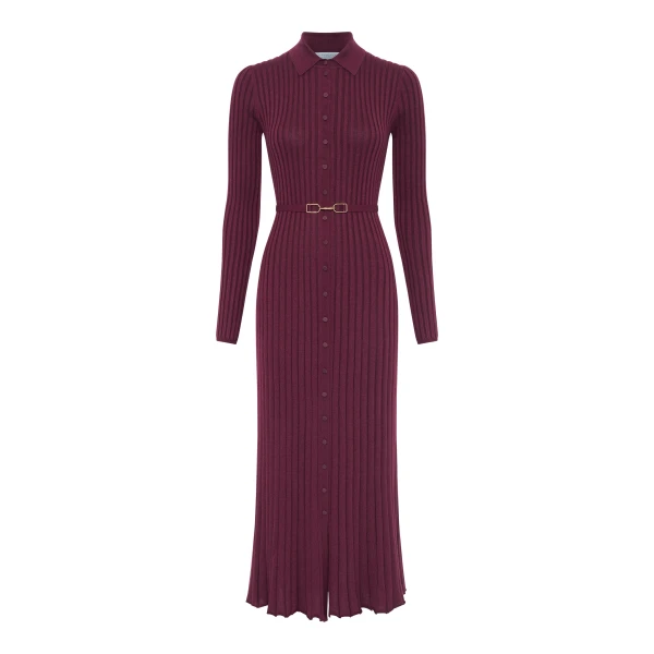 Tenes Knit Shirtdress in Bordeaux Cashmere Silk