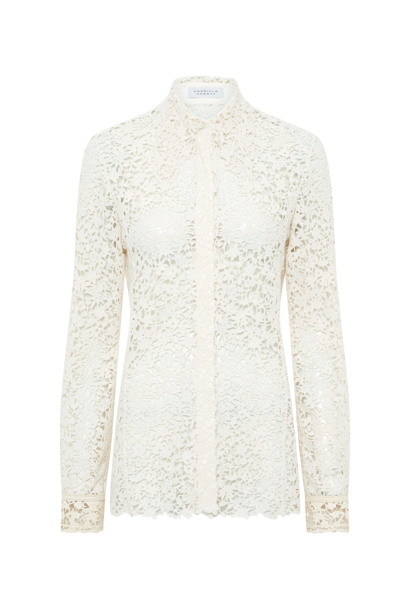 Gabriela Hearst Vera Shirt in Ivory Floral Cashmere Lace with Suede Lace Cuffs gabriela hearst shirt