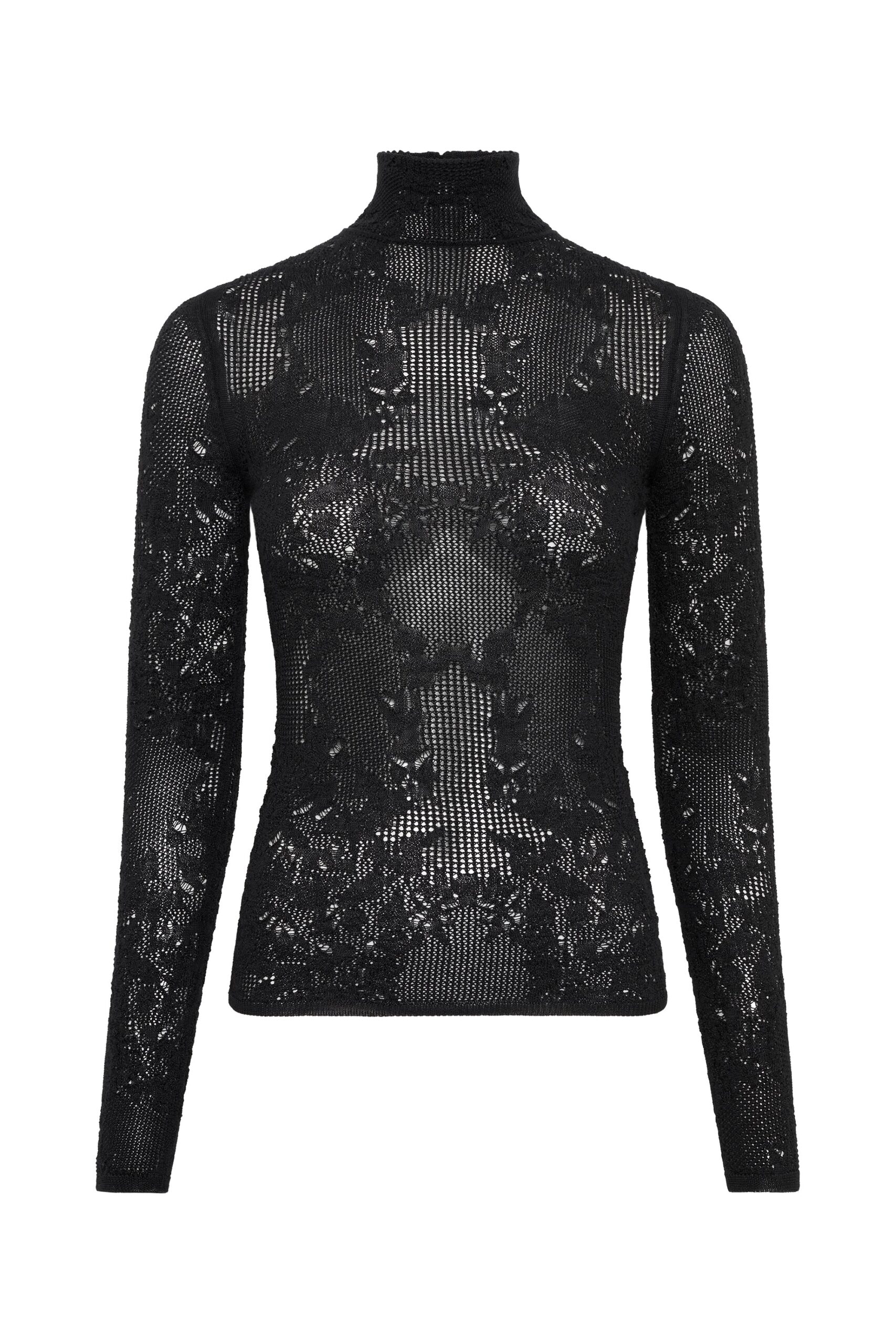 Gabriela Hearst Waite Pointelle Knit Lace Top in Black Silk Merino Wool gabriela hearst knit